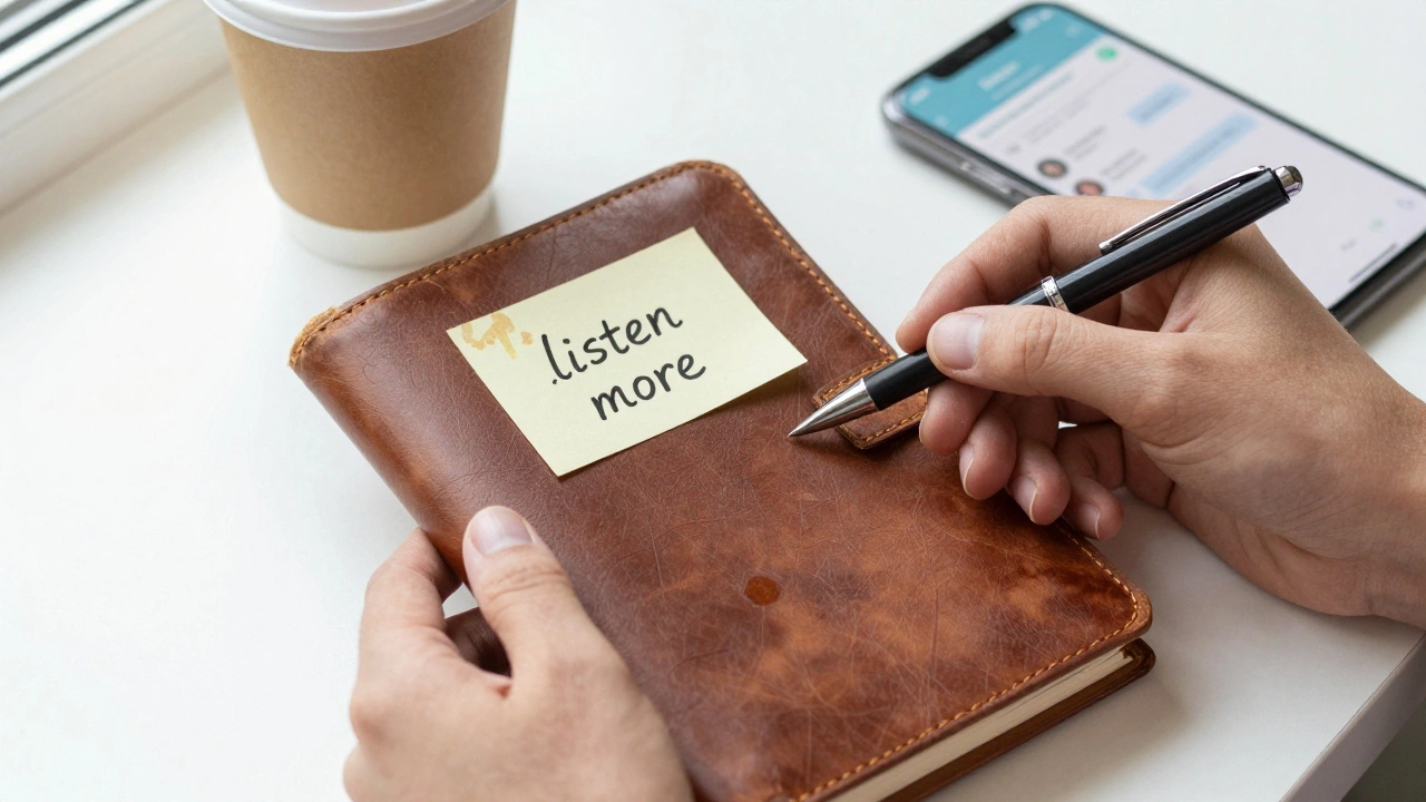 Hands beside a journal and smartphone, signs of emotional labor in soft daylight.